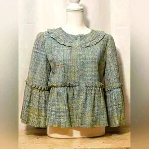 Alvin Valley Womens Woven Blue/Brown/Tan/Gold Blazer Jacket 3/4 Sleeve Size 38/4